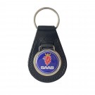 Sleutelhanger Leer Rond met Saab logo